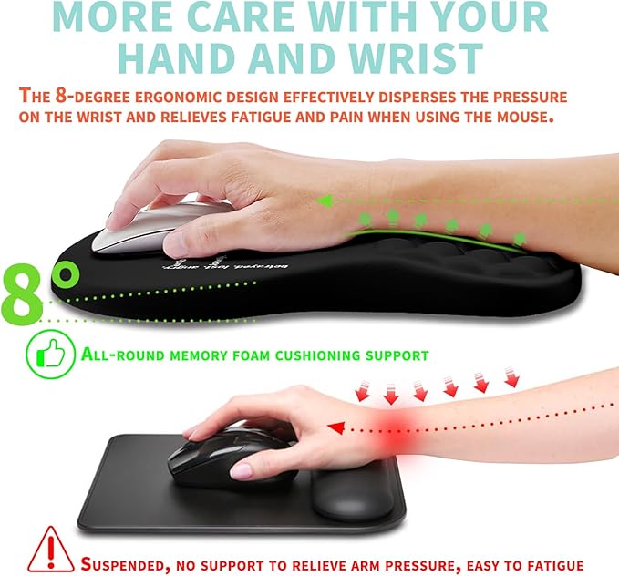 Kuosgm Ergonomic Mouse Pad Wrist Support with Memory Foam Massage Bulge, Carpal Tunnel Pain Relief Mousepad Wrist Rest for Mouse(12x8 inch, I Am Fine)