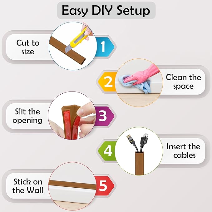 TV Cord Hider – Flexible Wall Cord Cover Slim Design Silicone Cable Raceway - Self Adhesive, Cut to Size Design for Hiding Wires on Wall - Clean Home Setup Cable Concealment (Brown, 10 Feet)