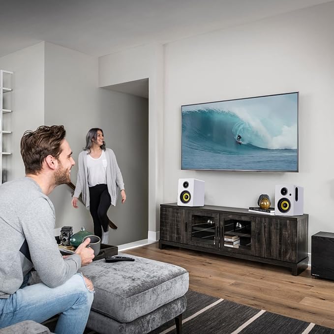 Sanyun SW206 80W Active Dual-Mode Bookshelf Speakers, 4” Studio Monitor & HiFi Mode, Upgraded 3D Sound Field, 6.35mm TRS Balanced, Bluetooth 5.4, Optical Coaxial Aux USB 24bit DAC, White