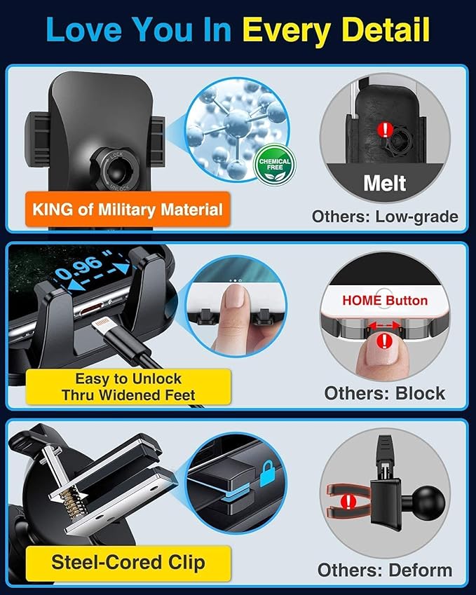 VANMASS Phone Holders for Your Car [Super Suction Cup] Cell Phone Mount Car Dashboard Windshield Vent Desk Fit for iPhone 17 Pro Max 16 15 14 Universal Handsfree Automobile Vehicle Cradle,Blue