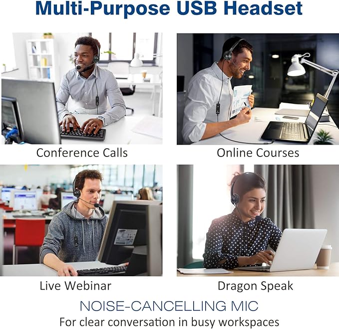 Callez USB Headset with Microphone Noise Cancelling & Audio Controls, Stereo Computer Headphones for Business Skype UC Lync Softphone Call Center Office, Clearer Voice, Super Light, Ultra Comfort