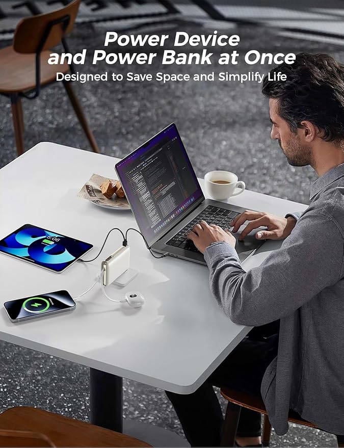 Portable Charger with Built-in Cables & Wall Plug, 50000mAh Power Bank, 4 Outputs 22.5W USB C Fast Charging, Mini Travel Essentials Battery Pack with LED Display for iPhone/iPad/Samsung etc Cheese