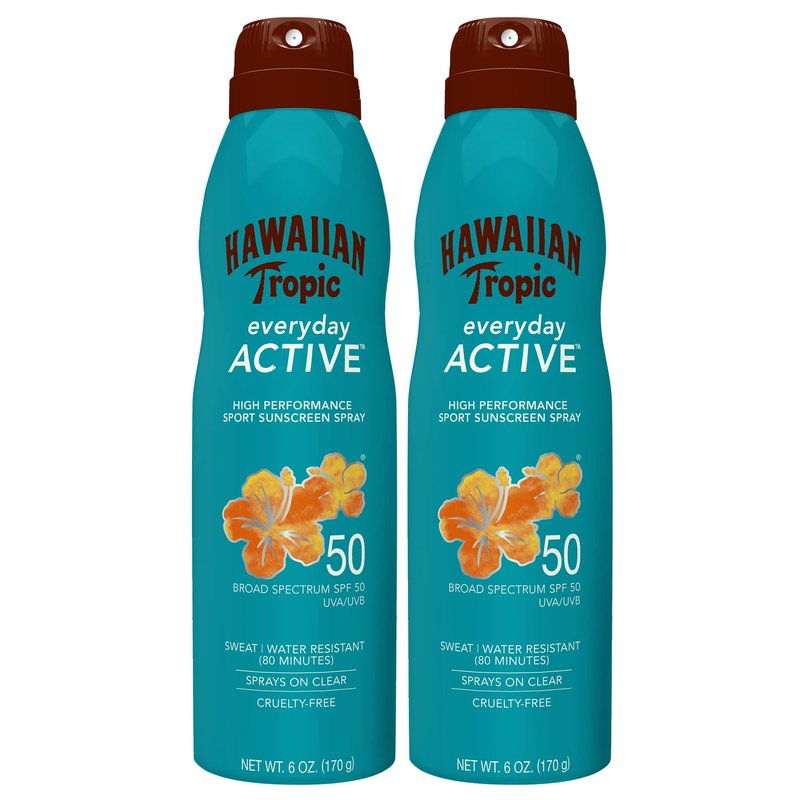 Hawaiian Tropic Everyday Active Spray & Lotion Sunscreen SPF 50 Twin Pack, 6oz Spray & 8oz Lotion