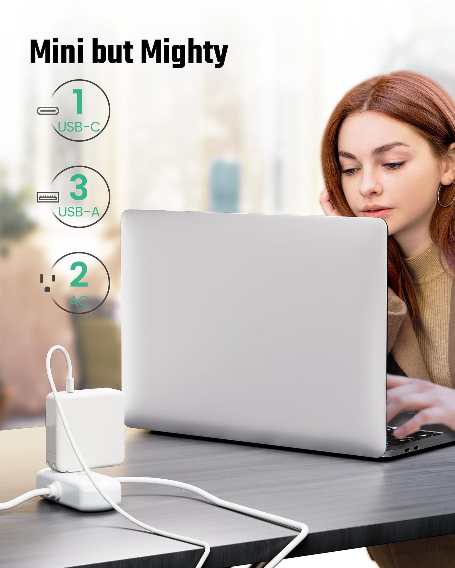 Power Strip with USB, SUPERDANNY Mini Surge Protector with 2 Wide-Spaced Outlets, 3 USB-A 1 USB-C, 5 Ft Extension Cord, Flat Plug, Compact Size Desktop Charging Station Travel, Home, Office, White