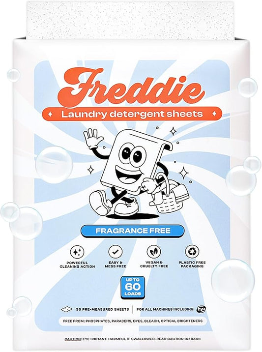 Freddie Low-Waste Laundry Detergent Sheets â Jug Free Format â Pre-Measured Strips â 60 Loads â Unscented for Sensitive Skin
