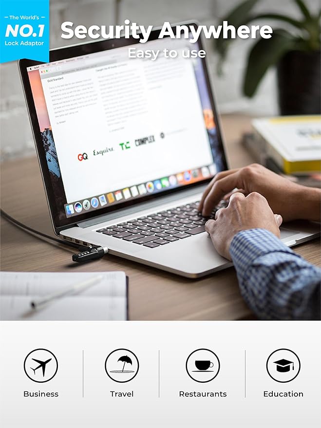 Multplx Laptop Lock Adapter for Security Lock | Adds Security Slot To Any Laptop inc MacBook | Use With Standard T-Shaped Bar Cable Locks | No Adhesive Needed