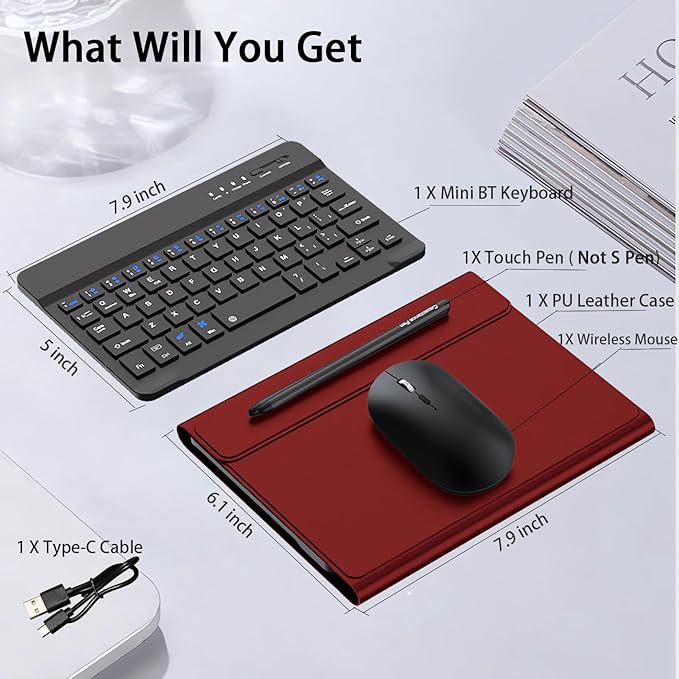 voppton for Samsung Galaxy Z Fold 7 6 5 Keyboard and Mouse, Portable Mini 7.9 inch Bluetooth Keyboard with Leather Case and Capacitive Pen, 4 in 1 Set for Z Trifold Fold7 Accessories