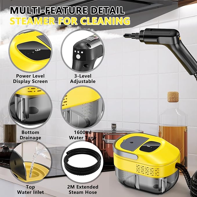 2026 New 3 Level Adjustable Pressurized Handheld Steam Cleaner for Home, 10s Heat-Up Handheld Steamer for Cleaning, 1.6 Qt Tank Portable Steam Cleaner Handheld for Car,Grout,Tile,Couch (beige)