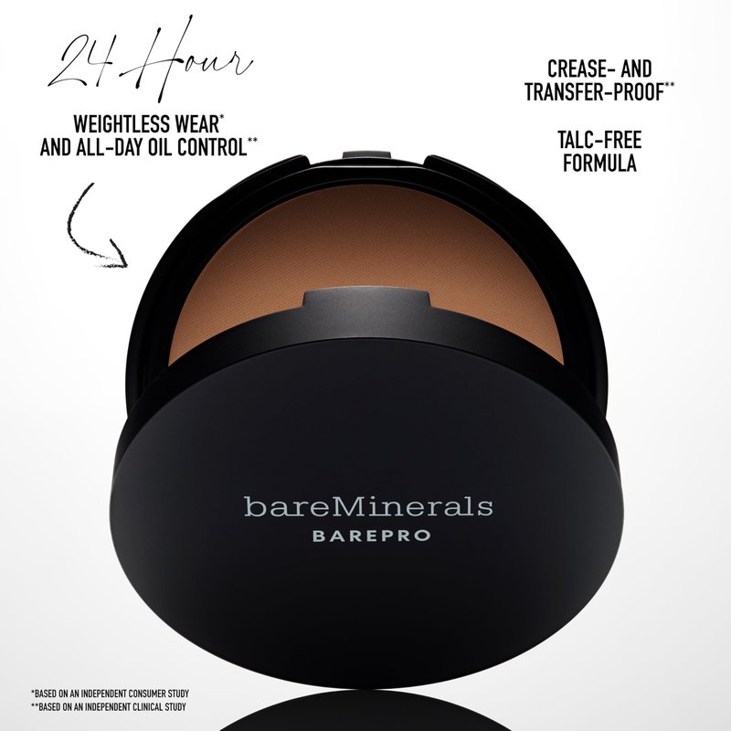 bareMinerals Barepro 24HR Skin-Perfecting Powder Foundation, Matte Pressed Powder Foundation Full Coverage with Plant-Based Squalene, Oil Control, Vegan - Fair 17 Neutral