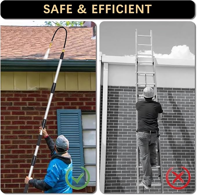 8FT/2.4M Gutter Cleaner Tool from Ground, Extendable Gutter Cleaning Wand with 5 Spray Patterns, Fits All Standard Garden Hoses, also for Garden Watering, Car Washing