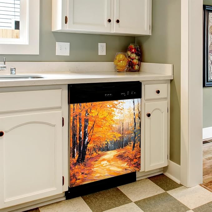 Autumn Forest Painting Dishwasher Magnet Cover for The Front Magnetic Dishwasher Door Covers Dish Washer Sticker Wrap Home Decorative Appliances Panel Decal Kitchen Decor 23" x 26" (Magnetic)
