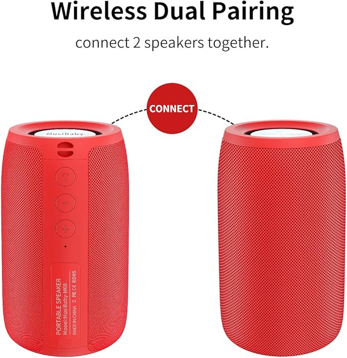 Musibaby M68 Bluetooth Speaker, 12W, IPX5, FM, USB AUX, Pure Red