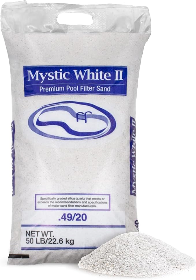 5 Pack Mystic White II Sand for Above Ground and Inground Pool Filter Pumps, 50 Lb - Accessories and Supplies for Swimming Pool System Cleaning and Maintenance