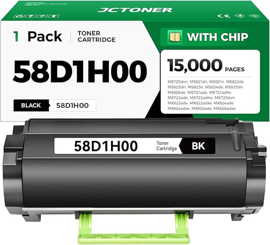 JCTONER 58D1H00 Black High Yield Toner Cartridge with Chip Replacement for MS725 MS821 MS822 MS823 MS824 MS825 MS826 MX721 MX722 MX725 MX822 MX824 MX826 Ink Laser Printer dvn dn de ade adhe adxe n