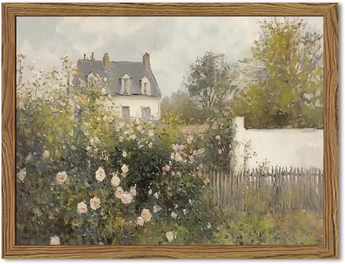 Framed Vintage Wall Art - Cottage Rose Garden Landscape Canvas Prints | Rustic Aesthetic Decor 8x10