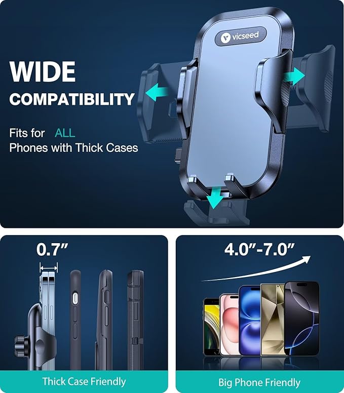 VICSEED [No.1 Powerful Suction] [Rally Racing-Grade Stability] Phone Holders for Your Car 2026 Upgraded Car Phone Holder Mount Truck Stand for Dashboard Windshield Vent for iPhone Samsung All Phones