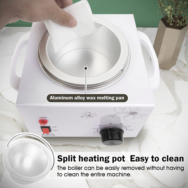 600ML Wax Warmer for Hair Removal, Professional Waxing Heater Pot with Adjustable Temperature for Women Men, with 20 Wooden Wax Sticks