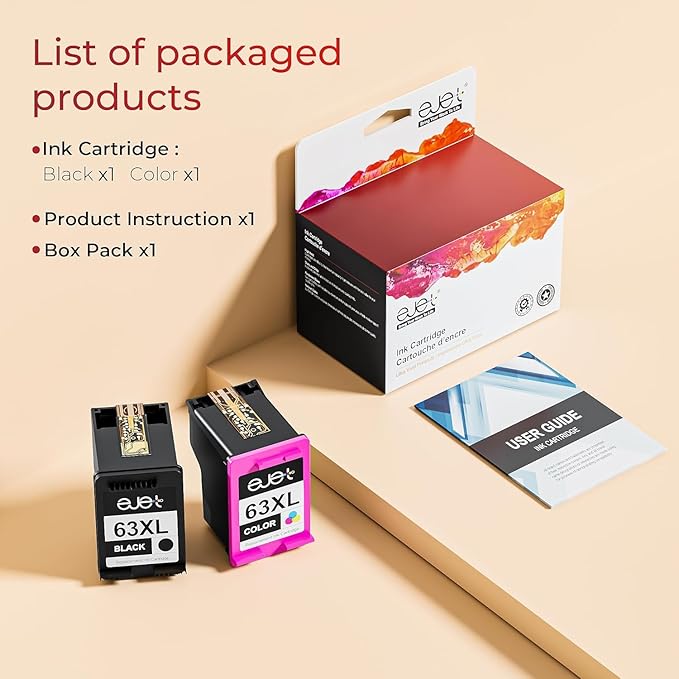 63XL Ink Cartridge Combo Pack Replacement for HP 63 Ink 63XL Ink Cartridges Black and Color for OfficeJet 3830 4650 5255 5258 4655 4652 3833 Envy 4520 4512 DeskJet 1112 3630 (1 Black,1 Tri-Color)