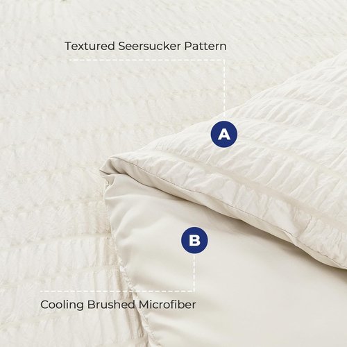 HYMOKEGE King Size Comforter Set - Luxury 7-Piece Ivory Seersucker Bedding for All Seasons | Includes Comforters, Sheets & Pillowcases