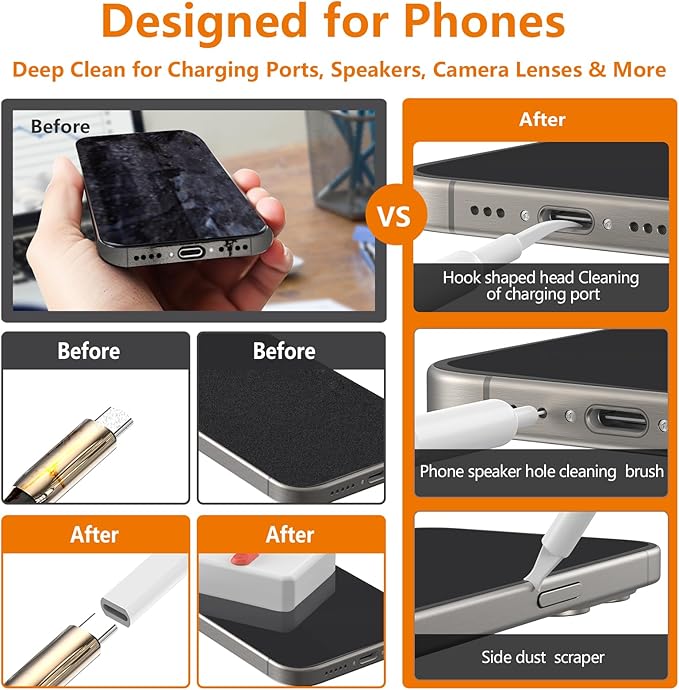 Cell Phone Cleaning Kit, iPhone Cleaning Kit for Charging Port Cleaner Keyboard Cleaning Kit for Airpods/Android/USB C/Earbuds/Laptop/iPad/Camera Lens with Stylus Pen (White (with Putty and Cloth))