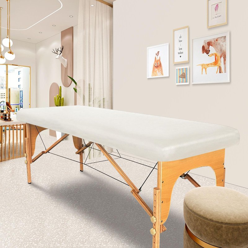 Lufyzora PU Leather Massage Table Cover Waterproof Massage Table Cover Protector Elastic, Odorless & Anti-Wrinkle Wipeable Massage Bed Cover Fitted for 6FT Massage Bed/Spa Bed/Lash Bed (White, 1Pcs)
