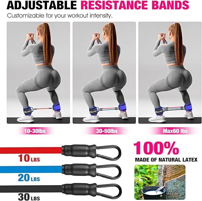 HOXWC Ankle Resistance Bands with Cuffs, Glutes Workout Equipment, Ankle Resistance Band for Leg, Ankle Bands for Kickbacks Hip Fitness Training, Exercise Bands for Butt Lift Women