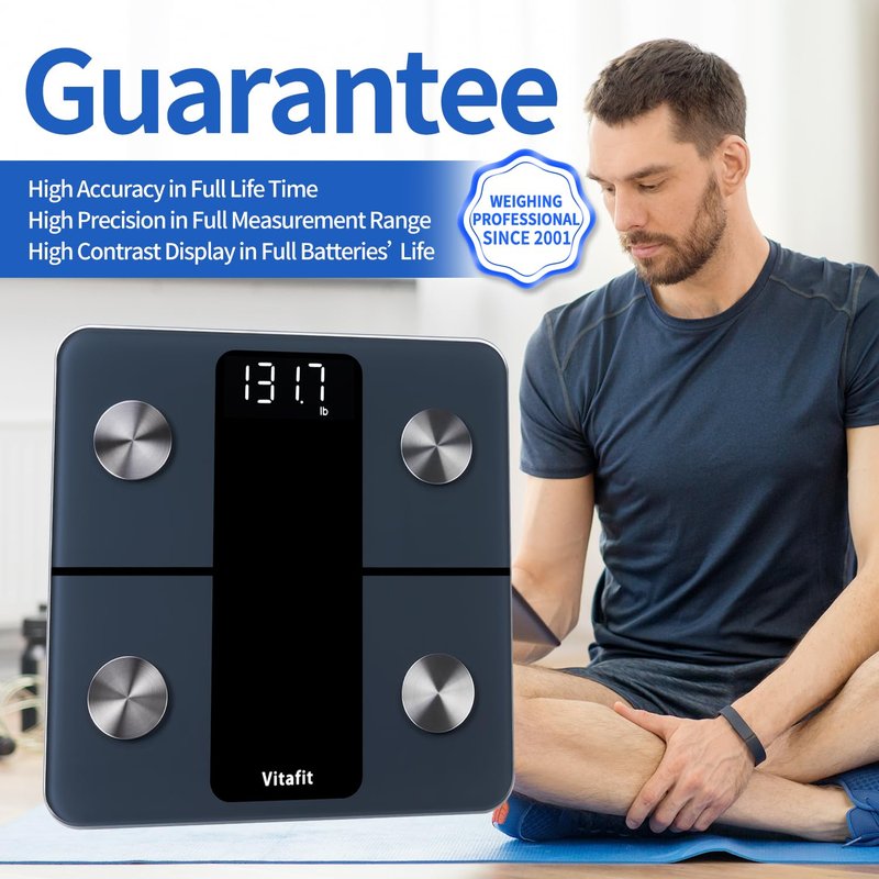 Vitafit Smart Scale for Body Weight, High Accuracy 0.1lb by Our Professional Factory Since 2001, Weight Scale App Sync 13 Body Composition with BMI, Body Fat and Muscle, 400lb, LED, Black