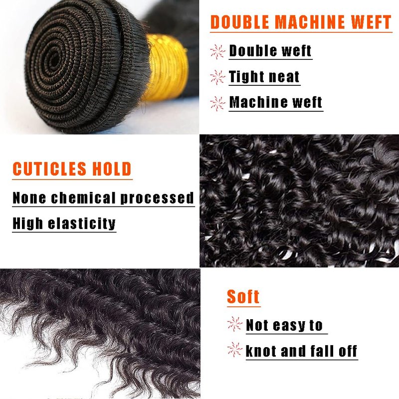 Water Wave Human Hair Bundles 14 16 18 Inch Deep Curly Bundles Human Hair Unprocessed Native Virgin Hair 100/PC 3 Extensions Natural Black Color 1B Wet and Wavy Human Hair Extensions for Women