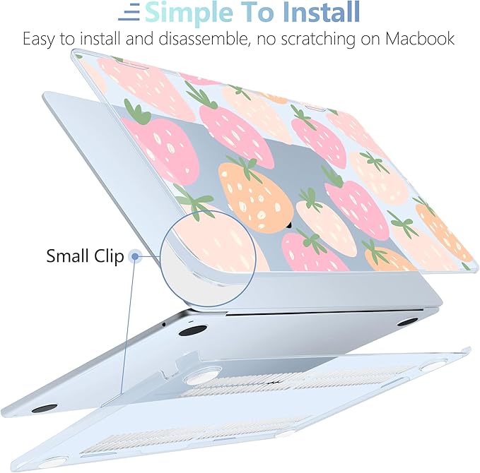 MEEgoodo Case for M5/M4/M3/M2 MacBook Air 13 inch 2026 2025 2024 2022, Fit Model A3449/A3240/A3113/A2681, Case Compatible with MacBook Air 13.6-inch, Cute Drawn Strawberries
