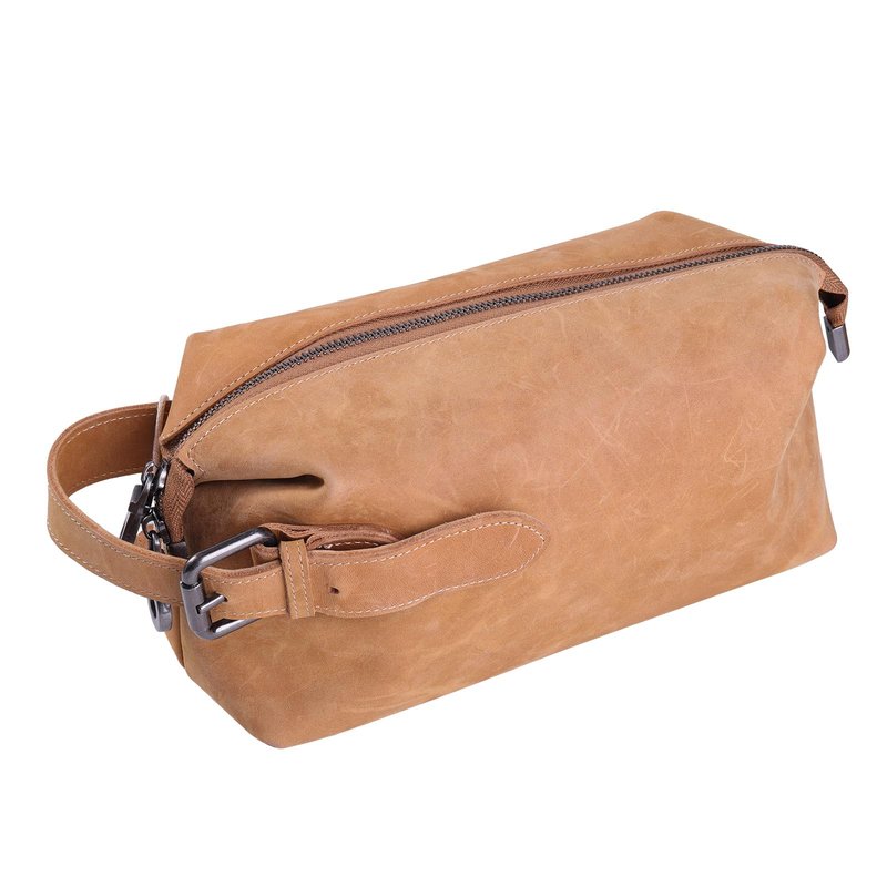 MCKDERWRILL Multi-functional Leather Travel Toiletry Bag - Full-grain leather Water-Resistant Travel, Shaving & Cosmetic Organizer for Men & Women - Compact Bathroom Essentials (Brown)