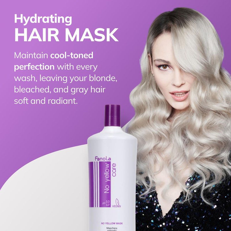 Fanola No Yellow Purple Hair Mask - Acidic pH Deep Conditioning Hair Mask for Blonde, Bleached & Grey Shades - Intense Violet Pigment Neutralizes Brassy Tones (11.8 Fl oz)