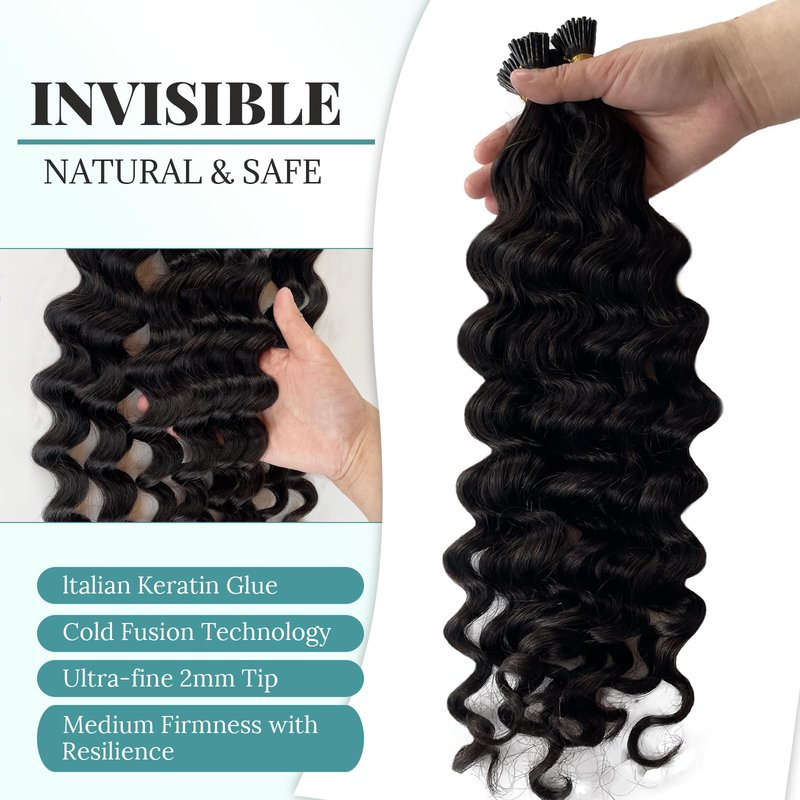 I Tip Hair Extensions Human Hair Deep Wave Microlink Hair Extensions Brazilian Virgin Hair Cold Fusion Stick Tip Extension Full Ends 50g 100 Strands 14 Inch