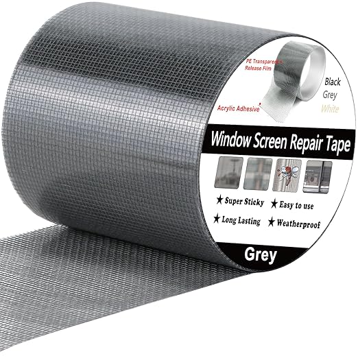 WOHOHOHO Window Screen Repair Tape, 4 in X 40 FT (480IN) Grey Screen Patch Repair Kit, 3-Layer Strong Adhesive Invisible Screen Tape Mesh Repair for Windows, Doors Garage Mosquito Net Magnetic Screen