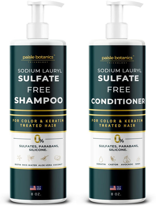 Sodium Lauryl Sulfate Free Shampoo and Conditioner Set For Color Treated Hair ALL NATURAL Women & Men Shampoo and Conditioner SLS Paraben and Sulfate Free for Daily Routine