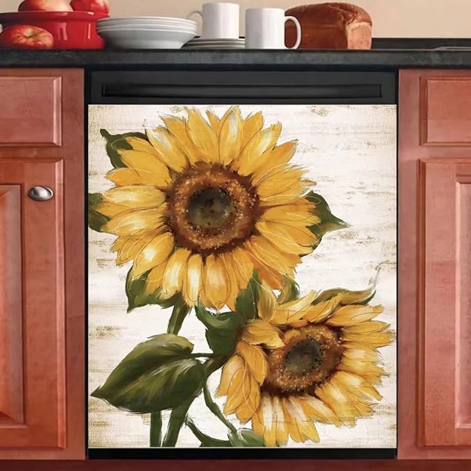 Retro Sunflower Kitchen Sticker Decor Dishwasher Cover, You are My Sunshine Dish Washer Door Panel Decal, Refrigerator Decal Decor, Ordinary 23"x26"INCH