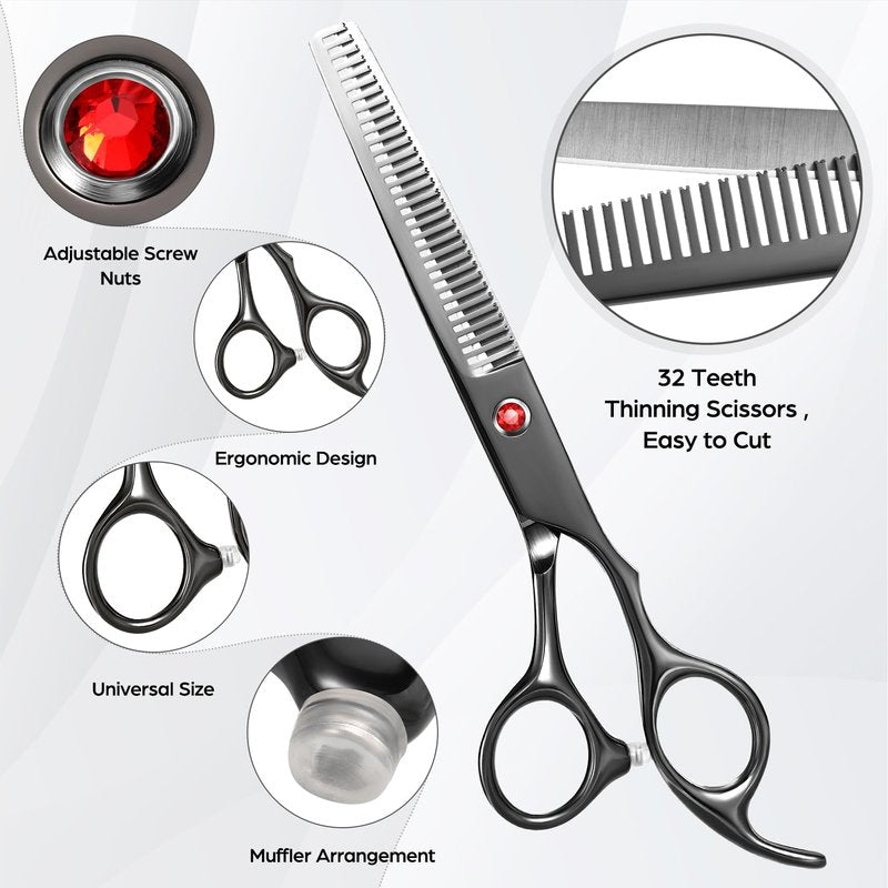 Wenshall Professional Hair Cutting Scissors Multifunctional 7.8 inch Straight / 7.0 inch Thinnin Shears Tools for Mother Father Friends' Christmas Gift, Black