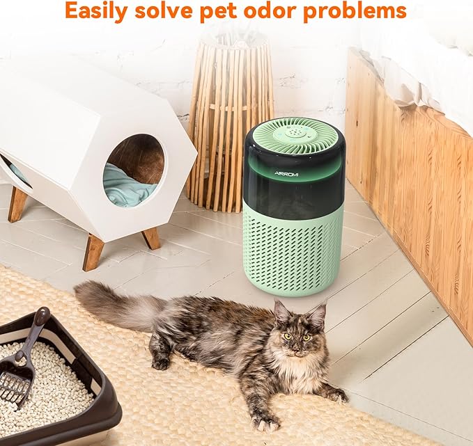 AIRROMI HEPA Air Purifier for Bedroom&Home,Pet Air Purifier for Home Pets,Removes Pet Odor,Cat Litter Smell,Dust,Smoke&Allergies,Quiet Room Air Purifier with Scents,360°Air Cleaner,A2005 Green