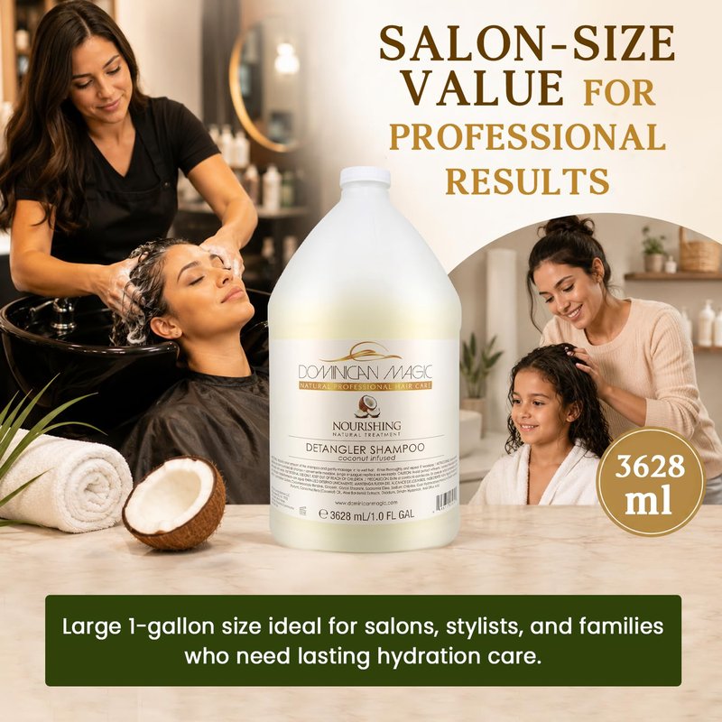 DOMINICAN MAGIC Detangler Shampoo – Coconut Infused (1 Gallon) | Hydrating & Smoothing Shampoo for Dry, Frizzy & Curly Hair | Deep Nourishment & Tangle-Free Finish