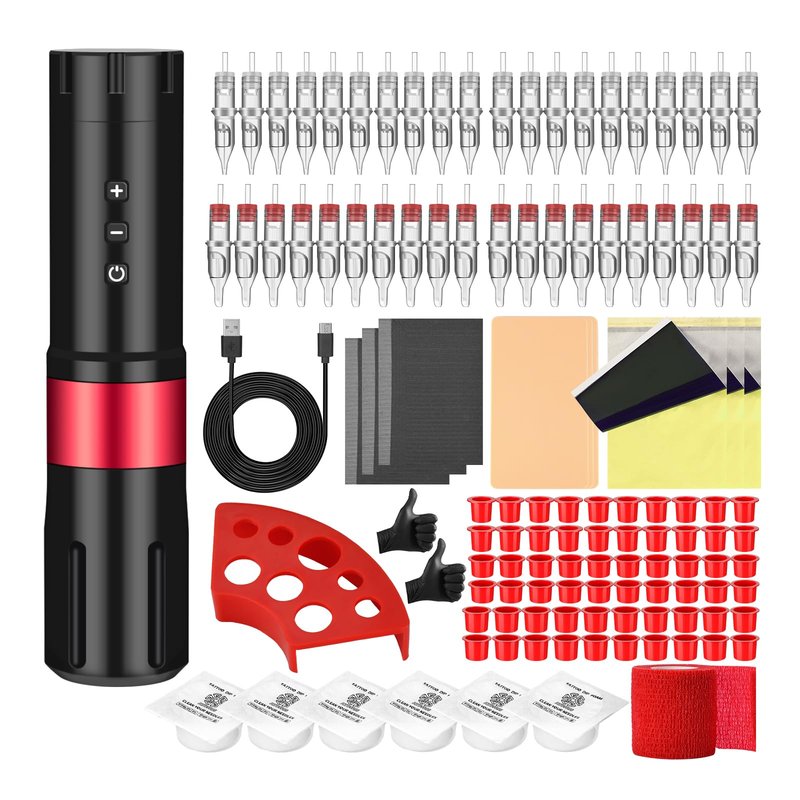 ATOMUS Cordless Tattoo Pen Machine Kit, 2000mah Rechargeable Pen Style Tattoo Cartridge Machine with Digital OLED Display 40pcs Tattoo Cartridge Needles 60pcs Ink Cups 6pcs Tattoo Dip Foam Cup