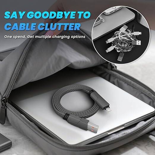 Travel Essentials,Dual Type-C 4 in 1 Multi Charging Cable, 5 FT Universal Charging Cables for All Devices, 2 USB-C/IP/Micro USB Port, Compatible with iPhone 17 16/15 Series/Phone/Tablet,240W