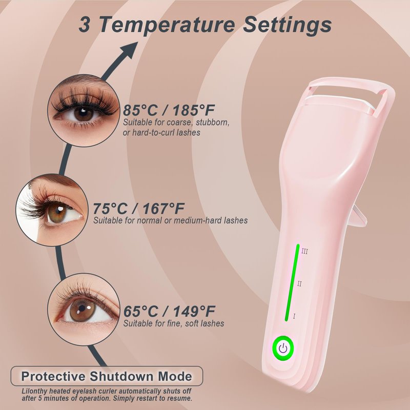 Heated Eyelash Curler for Women, Type-C Rechargeable with 3 Temp Settings & Silicone Pad for Natural C Curl, Travel-Friendly Heated Lash Curler (Pink)