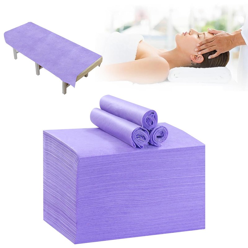 100Pcs Massage Table Sheets, 31''x71'' Waterproof Disposable Bed Sheets, Non-Woven Fabric Massage Table Cover, Breathable Protector Bed Cover for Massage Therapy Tattoo Beauty Salon (Purple)