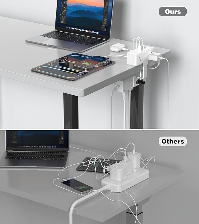Dual Layer Desk Clamp Power Strip, Desktop Edge Mount Surge Protector with 15 AC Outlets & 4 USB Ports(20W USB-C), Ultra Thin Flat Plug & 10FT Power Cord for Office Home(ETL Listed)