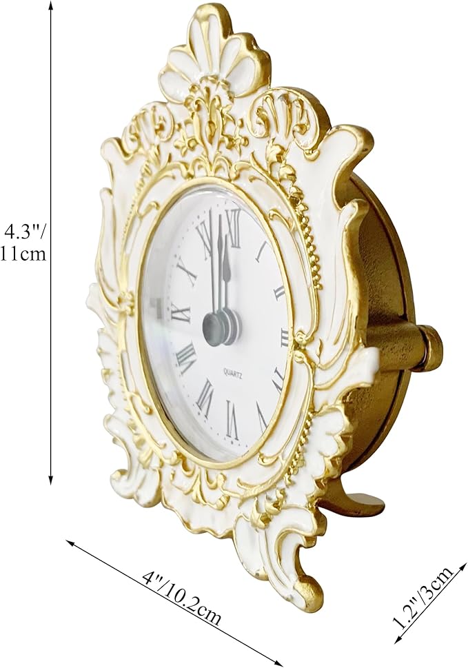 Pewery Decorative Mini Table Clock, Vintage Metal Silent Analog Quartz Battery Operated Table Top Clock for Living Room Decor Shelf