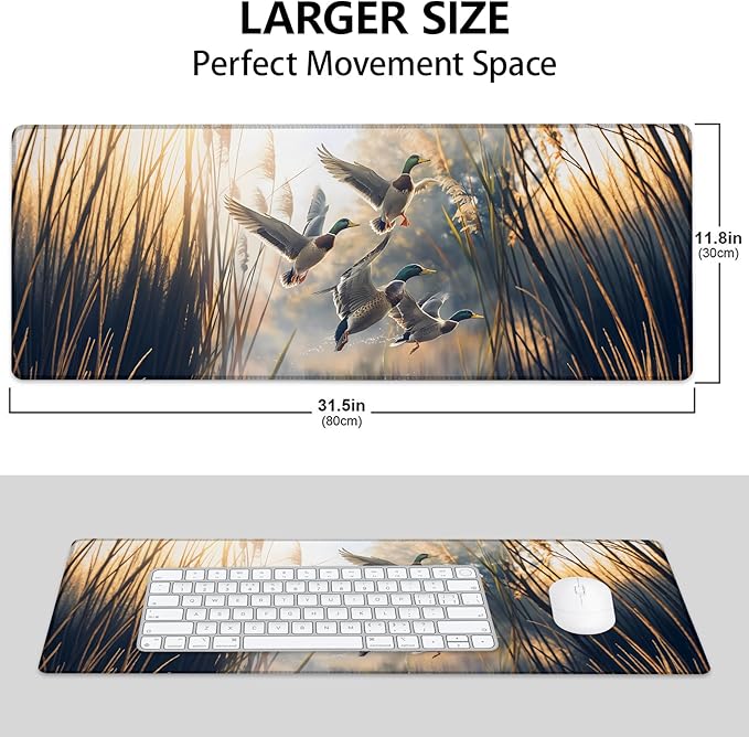 Mounidso Mallard Ducks Large Mouse Pad, Gaming Mouse Pad, Keyboard Mat, Non-Slip Rubber Base, Office Accessories, Desk Mat, MousePads for School, Work, Home Decor Gifts 31.5" x 11.8"