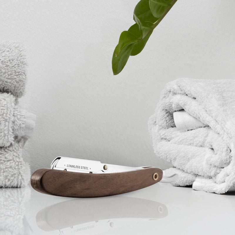 Parker SRDW Professional Shavette Razor – Walnut Wood Handle, Stainless Steel Arm & Clip Lock System for Secure Blade Fit, 5 Blades Included