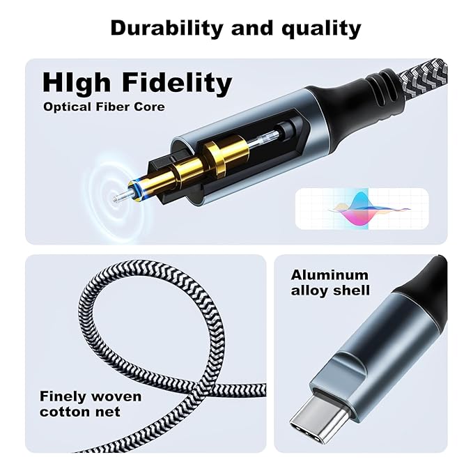 Kumiho Braided USB C to Optical Audio Cable 3Ft Unidirectional USB C to Toslink Optical for TV/Soundbar, Sony PS5,Speakers & Home Theater Systems