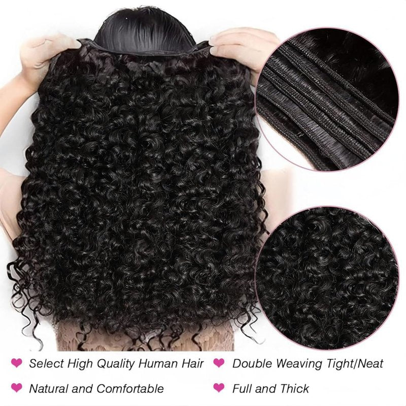 Burmese Curly Human Hair Bundles - Unprocessed 3C4A Raw Hair Extensions | 14 Inch Natural Color Spiral Weft