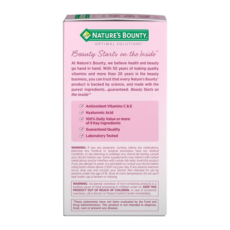 Nature's Bounty Advanced Hair, Skin & Nails, Argan-Infused Vitamin Supplement with Biotin and Hyaluronic Acid, 150 Rapid Release Softgels, 50 Total Servings