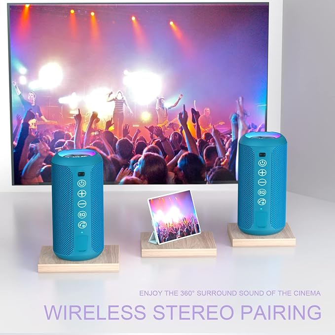 Ortizan Portable Bluetooth Speakers, IPX7 Waterproof Wireless Speaker with 24W Loud Stereo Sound, Outdoor Speaker with Bluetooth 5.3, Deep Bass, RGB Lights, Dual Pairing, 30H Playtime for Home